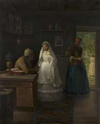 MOROZOV, ALEXANDER (1835-1904) Before the Wedding , signed and dated 1879. MOROZOV, ALEXANDER (1835-1904) Before the Wedding , signed and dated 1879.