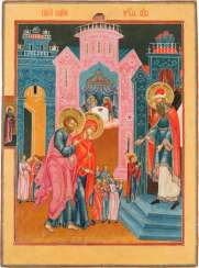 MONUMENTAL AND VERY FINE ICON WITH THE INTRODUCTION OF THE MOTHER OF GOD IN THE TEMPLE MONUMENTAL AND VERY FINE ICON WITH THE INTRODUCTION OF THE MOTHER OF GOD IN THE TEMPLE