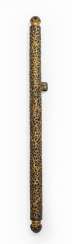 A fine partially gold-plated Derge-brush container made of iron A fine partially gold-plated Derge-brush container made of iron