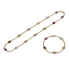 Set of jewellery, necklace and bracelet with oval color stone lenses, Set of jewellery, necklace and bracelet with oval color stone lenses,