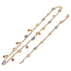 Set of necklace and bracelet with 6 rubies 9 sapphires Set of necklace and bracelet with 6 rubies 9 sapphires
