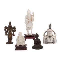 Konvolut: 4 tlg.: 1 snuff bottle und 4 Statuetten. ASIEN. Konvolut: 4 tlg.: 1 snuff bottle und 4 Statuetten. ASIEN.