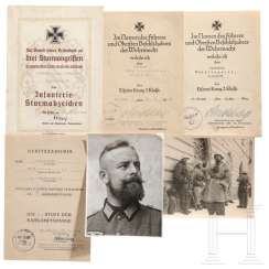 HJ-Obergebietsführer Willi Blomquist - eleven certificates for close combat clasp, EK and others, twelve photos and the booklet "Die Wehrmacht" 1944, with Blomquist on the cover HJ-Obergebietsführer Willi Blomquist - eleven certificates for close combat clasp, EK and others, twelve photos and the booklet "Die Wehrmacht" 1944, with Blomquist on the cover