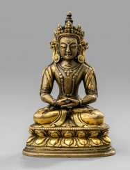 Partially fire-gilded Bronze of Amitayus on a Lotus Partially fire-gilded Bronze of Amitayus on a Lotus