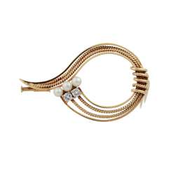 Brooch with 2 diamonds, together approx 0.2 ct, Brooch with 2 diamonds, together approx 0.2 ct,