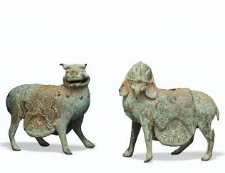 A BRONZE FIGURE OF A LION AND A BRONZE FIGURE OF AN ELEPHANT... A BRONZE FIGURE OF A LION AND A BRONZE FIGURE OF AN ELEPHANT...