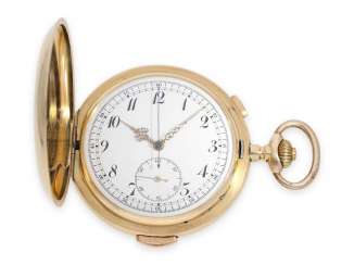 Pocket watch: very large and heavy gold savonnette with Repetition and Chronograph, Switzerland CA. 1900 Pocket watch: very large and heavy gold savonnette with Repetition and Chronograph, Switzerland CA. 1900