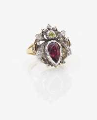 RING WITH ALMANDINE AND DIAMONDS . Germany, around 1880 RING WITH ALMANDINE AND DIAMONDS . Germany, around 1880