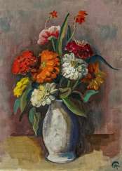 Still Strauss life with Zinnias in a Vase Still Strauss life with Zinnias in a Vase