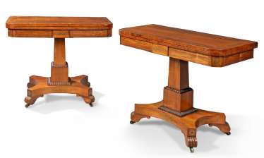 A PAIR OF GEORGE IV BRASS-INLAID ROSEWOOD CARD TABLES A PAIR OF GEORGE IV BRASS-INLAID ROSEWOOD CARD TABLES