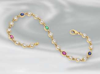 Bracelet: high-fine gold bracelet with emerald-, ruby-, sapphire - and diamond trimming, approx. 3,13 ct, 18K white Gold, unworn brand jewelry by Zappe, NP CA.€10,000 in Bracelet: high-fine gold bracelet with emerald-, ruby-, sapphire - and diamond trimming, approx. 3,13 ct, 18K white Gold, unworn brand jewelry by Zappe, NP CA.€10,000 in