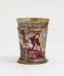 Augsburg, 1709 - 1712, Esaias III Busch, enamel painting probably by Johann Jacob I priest . MUG WITH COLORFUL ENAMEL DECORATION Augsburg, 1709 - 1712, Esaias III Busch, enamel painting probably by Johann Jacob I priest . MUG WITH COLORFUL ENAMEL DECORATION