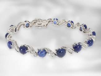 Bracelet: very decorative vintage sapphire bracelet with diamonds, 18K white gold Bracelet: very decorative vintage sapphire bracelet with diamonds, 18K white gold