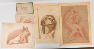 LIASSE de RÖTELSTUDIEN, Rötelstift/Papier, 19./20. Siècle. LIASSE de RÖTELSTUDIEN, Rötelstift/Papier, 19./20. Siècle.