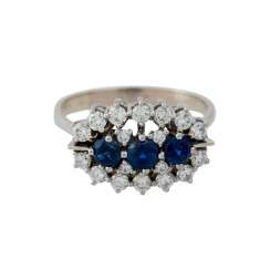 Ring mit 3 Saphiren, ca. 0,6 ct und Brillanten, ca. 0,6 ct, Ring mit 3 Saphiren, ca. 0,6 ct und Brillanten, ca. 0,6 ct,