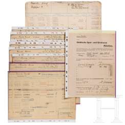 Opening application and eleven account sheets for Heinrich Himmler's account "8160 personal staff of the RFSS" Opening application and eleven account sheets for Heinrich Himmler's account "8160 personal staff of the RFSS"