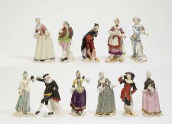 ONZE PERSONNAGES de LA COMMEDIA DELL'ARTE de Nymphenburg, selon le Modèle de F. A. Bustelli ONZE PERSONNAGES de LA COMMEDIA DELL'ARTE de Nymphenburg, selon le Modèle de F. A. Bustelli