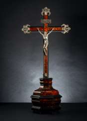 Large crucifix in Boulle style with a silver Christ body Large crucifix in Boulle style with a silver Christ body