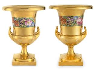 Pair of ornamental vases with floral decor Pair of ornamental vases with floral decor