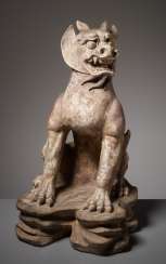 IMPORTANT TERRACOTTA SCULPTURE OF A DEFENSE STICK-SEATED ZHENMUSHOU IMPORTANT TERRACOTTA SCULPTURE OF A DEFENSE STICK-SEATED ZHENMUSHOU