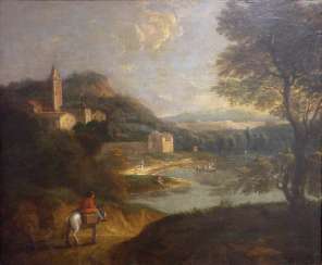 Peter von Bemmel, ideal landscape with horseman in front of the town Peter von Bemmel, ideal landscape with horseman in front of the town