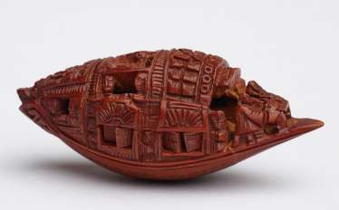 ZHAN GUSHENG: MINIATURE WORK OF COVERED BOAT WITH PASSENGERS AND LONG POEM ZHAN GUSHENG: MINIATURE WORK OF COVERED BOAT WITH PASSENGERS AND LONG POEM