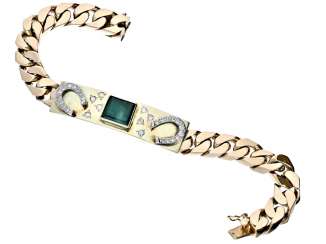 Bracelet: particularly heavy curb bracelet with emerald and brilliant-cut diamonds, Wempe certificate, single production Bracelet: particularly heavy curb bracelet with emerald and brilliant-cut diamonds, Wempe certificate, single production