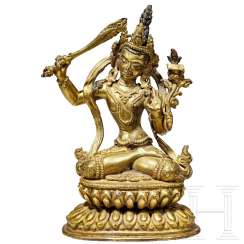 Bronze doré de Mañjuśrī avec épée, Tibet, XVIIIe siècle Bronze doré de Mañjuśrī avec épée, Tibet, XVIIIe siècle