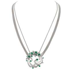 Collier / brooch with beautiful emeralds and diamonds together approx. 2.2 ct, Collier / brooch with beautiful emeralds and diamonds together approx. 2.2 ct,
