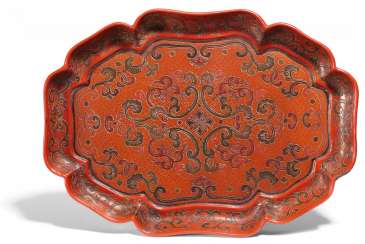 Rare tea tray with Lotus tendrils and peaches Rare tea tray with Lotus tendrils and peaches