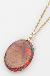 Rare black opal pendant with brilliant trim Rare black opal pendant with brilliant trim