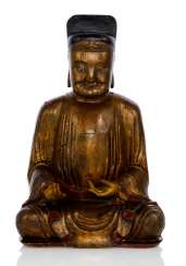Lacquer gilt wood figure of a seated Official Lacquer gilt wood figure of a seated Official