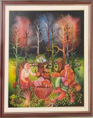CONV. TWO LANDSCAPES WITH TREES, pastel/canvas/glass, Croatia, 20. Century CONV. TWO LANDSCAPES WITH TREES, pastel/canvas/glass, Croatia, 20. Century