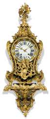 A LOUIS XV ORMOLU-MOUNTED, STAINED-HORN, MOTHER-OF-PEARL AND BRASS CONTRE-PARTIE 'BOULLE' STRIKING BRACKET CLOCK A LOUIS XV ORMOLU-MOUNTED, STAINED-HORN, MOTHER-OF-PEARL AND BRASS CONTRE-PARTIE 'BOULLE' STRIKING BRACKET CLOCK