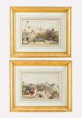 David Roberts(1796-1864)-Colour etchings, Two first state views from Jerusalem, in passepartout framed, signed in the stone David Roberts(1796-1864)-Colour etchings, Two first state views from Jerusalem, in passepartout framed, signed in the stone