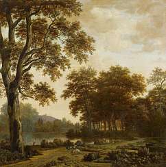 Hagen, Joris van der. Forest and river landscape, with animal staffage. Hagen, Joris van der. Forest and river landscape, with animal staffage.