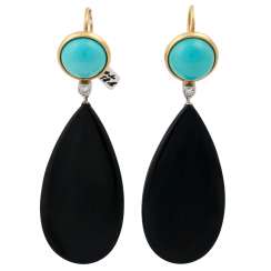 Earrings, 1 turquoise cabochon 12 mm, Earrings, 1 turquoise cabochon 12 mm,