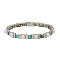 Art Déco avec Bracelet Mabézuchtperlen, Émeraudes, et Diamantcarrees Art Déco avec Bracelet Mabézuchtperlen, Émeraudes, et Diamantcarrees