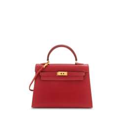 A ROUGE VIF COURCHEVEL LEATHER MICRO MINI KELLY 15 WITH GOLD HARDWARE A ROUGE VIF COURCHEVEL LEATHER MICRO MINI KELLY 15 WITH GOLD HARDWARE