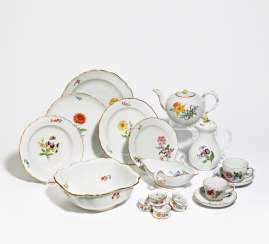 Food, coffee and tea service with floral decoration Food, coffee and tea service with floral decoration