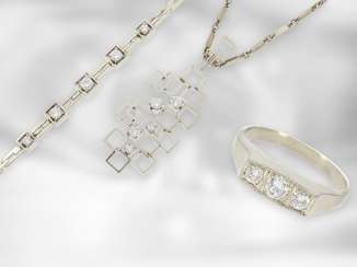 Chaîne/Collier/Pendentif/Bracelet/Anneau: weißgoldener, autrement plus cher vintage Designer Goldschmiedeschmuck avec un Brillantbesatz, environ 2,32 ct, le Danemark des Années 70 Chaîne/Collier/Pendentif/Bracelet/Anneau: weißgoldener, autrement plus cher vintage Designer Goldschmiedeschmuck avec un Brillantbesatz, environ 2,32 ct, le Danemark des Années 70