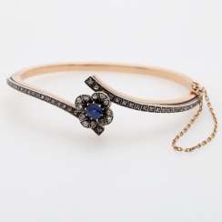 Gold bangle with sapphire and diamonds, Gold bangle with sapphire and diamonds,