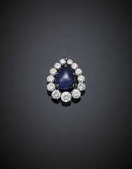 Cabochon pear shape ct. 5.50 circa sapphire and diamond white gold pendant Cabochon pear shape ct. 5.50 circa sapphire and diamond white gold pendant