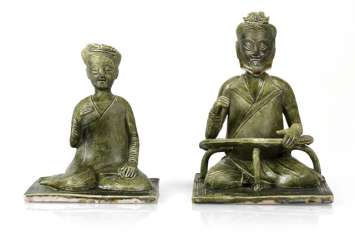 Two Green Glazed Clay Figurines Two Green Glazed Clay Figurines