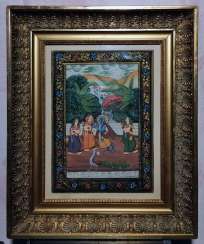 Antique paintings, India, ink on silk circa 1920 Antique paintings, India, ink on silk circa 1920