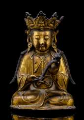 Fire-gilt Bronze of Guanyin with a Ruyi Fire-gilt Bronze of Guanyin with a Ruyi