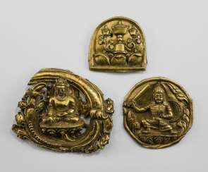 Three fire gilded relief plaques Three fire gilded relief plaques