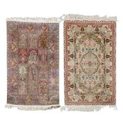 Two Oriental rugs made of natural silk. Two Oriental rugs made of natural silk.