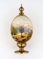 Important porcelain Easter egg with figure of Ölberges in Jerusalem Important porcelain Easter egg with figure of Ölberges in Jerusalem