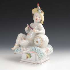 Putto with flute and clock, Meissen. Putto with flute and clock, Meissen.